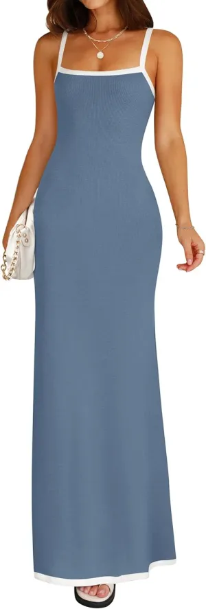 NENONA Women's Spaghetti Strap Bodycon Maxi Dress Sexy Sleeveless Long Party Dresses