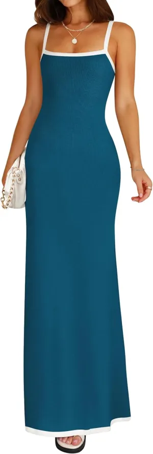 NENONA Women's Spaghetti Strap Bodycon Maxi Dress Sexy Sleeveless Long Party Dresses