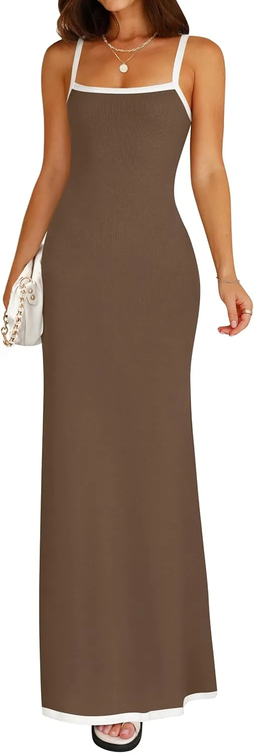 NENONA Women's Spaghetti Strap Bodycon Maxi Dress Sexy Sleeveless Long Party Dresses