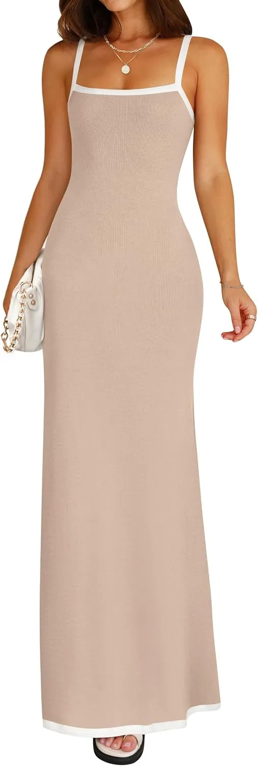 NENONA Women's Spaghetti Strap Bodycon Maxi Dress Sexy Sleeveless Long Party Dresses