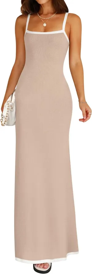 NENONA Women's Spaghetti Strap Bodycon Maxi Dress Sexy Sleeveless Long Party Dresses