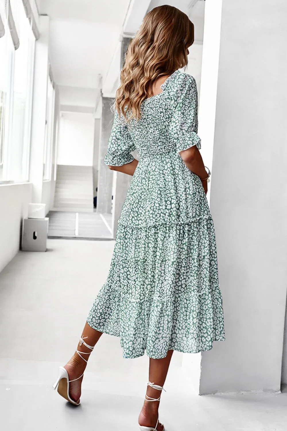Off-Shoulder Smocked Midi Dress