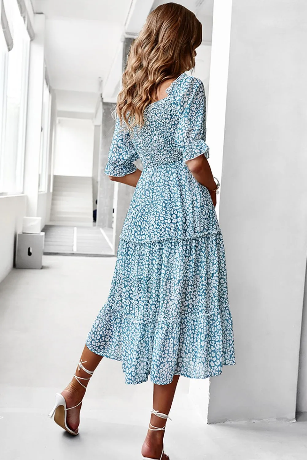 Off-Shoulder Smocked Midi Dress