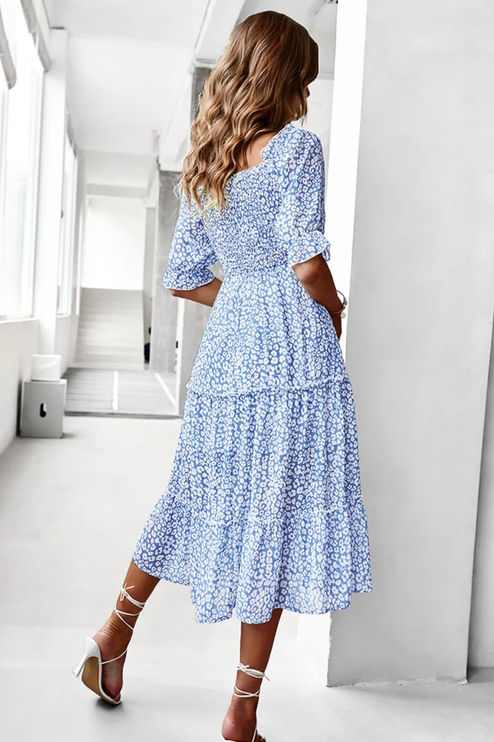 Off-Shoulder Smocked Midi Dress