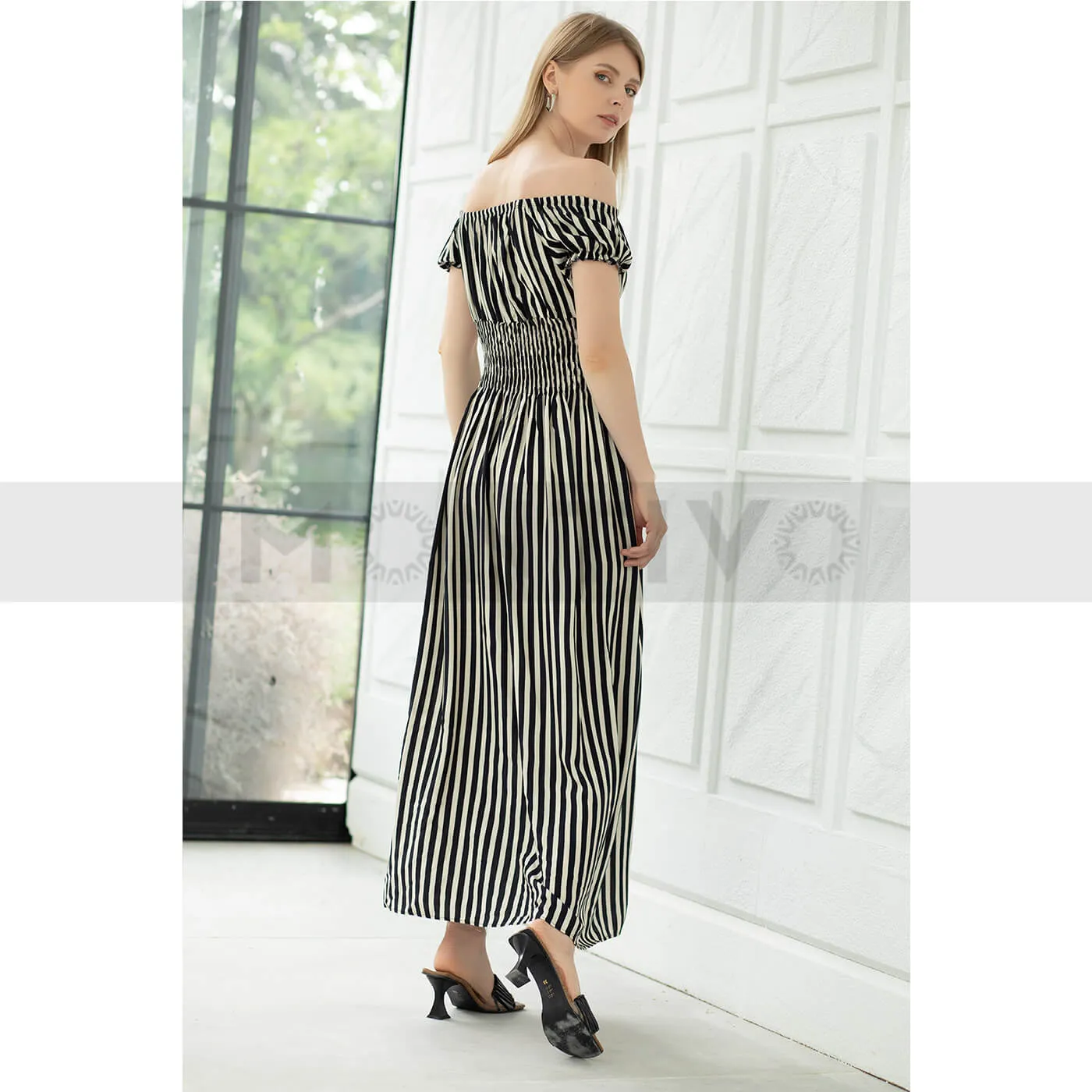 Off-Shoulder Striped Dress