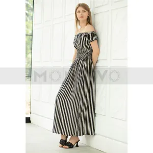 Off-Shoulder Striped Dress