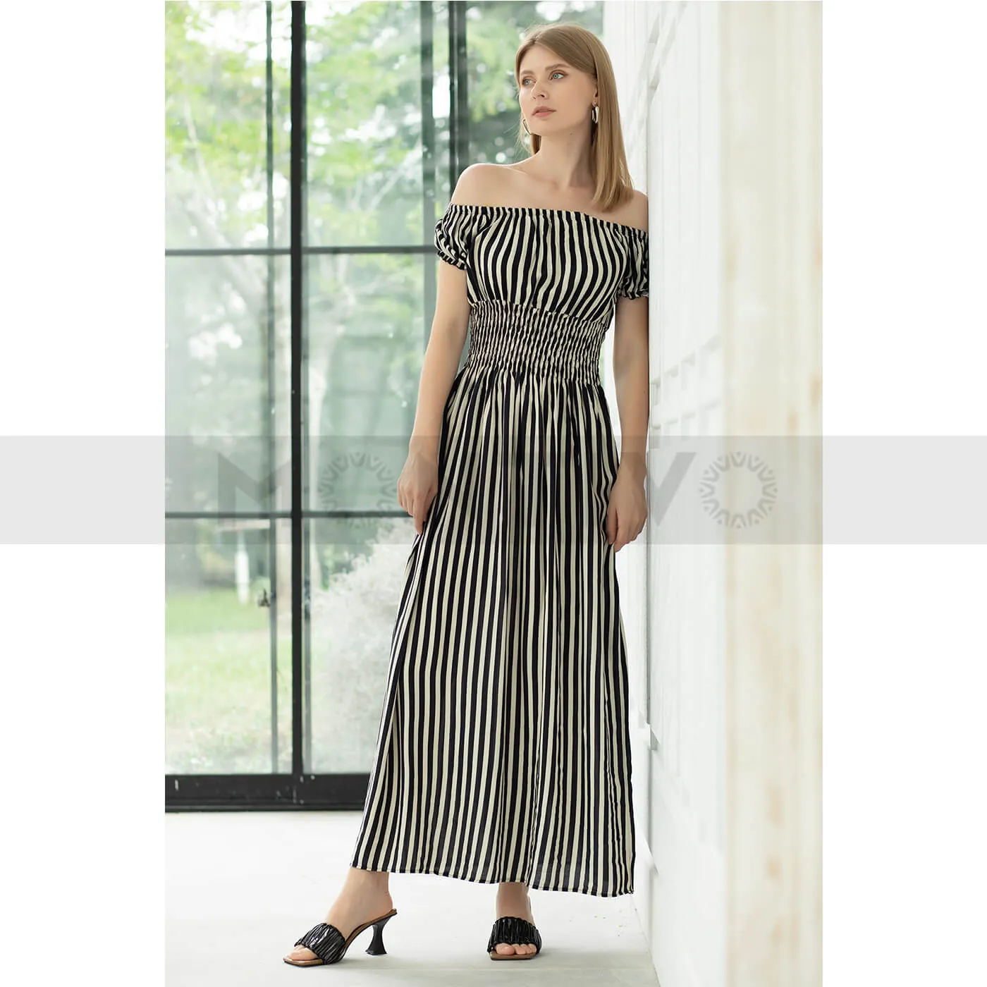 Off-Shoulder Striped Dress