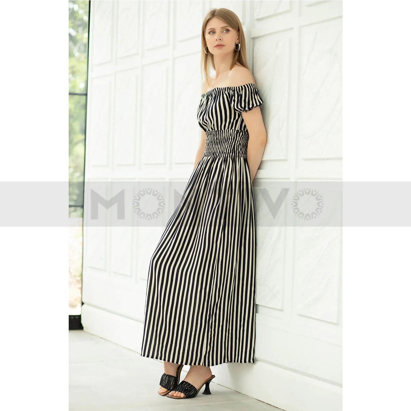Off-Shoulder Striped Dress