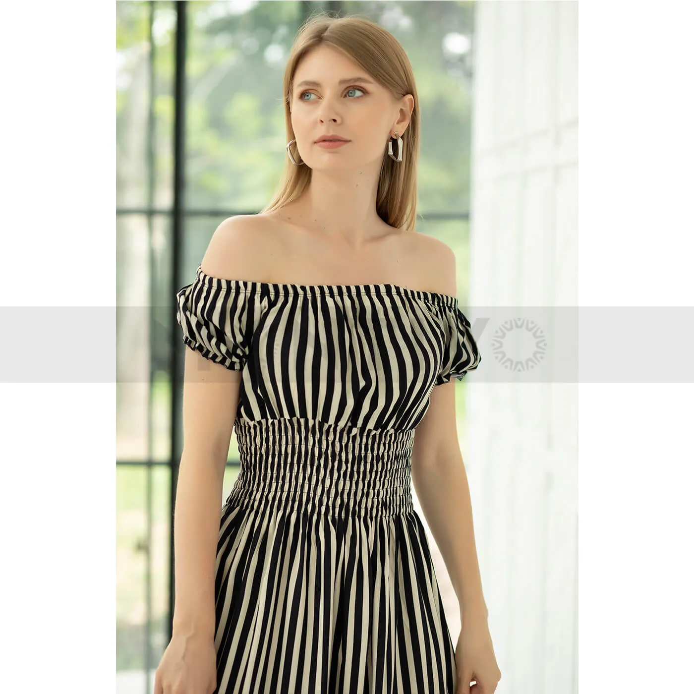 Off-Shoulder Striped Dress