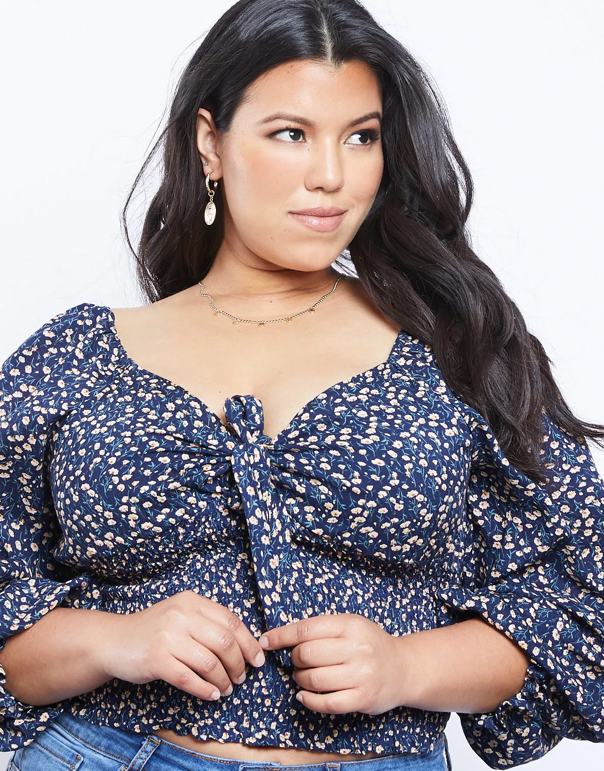 Plus Size Capulet Front Tie Top