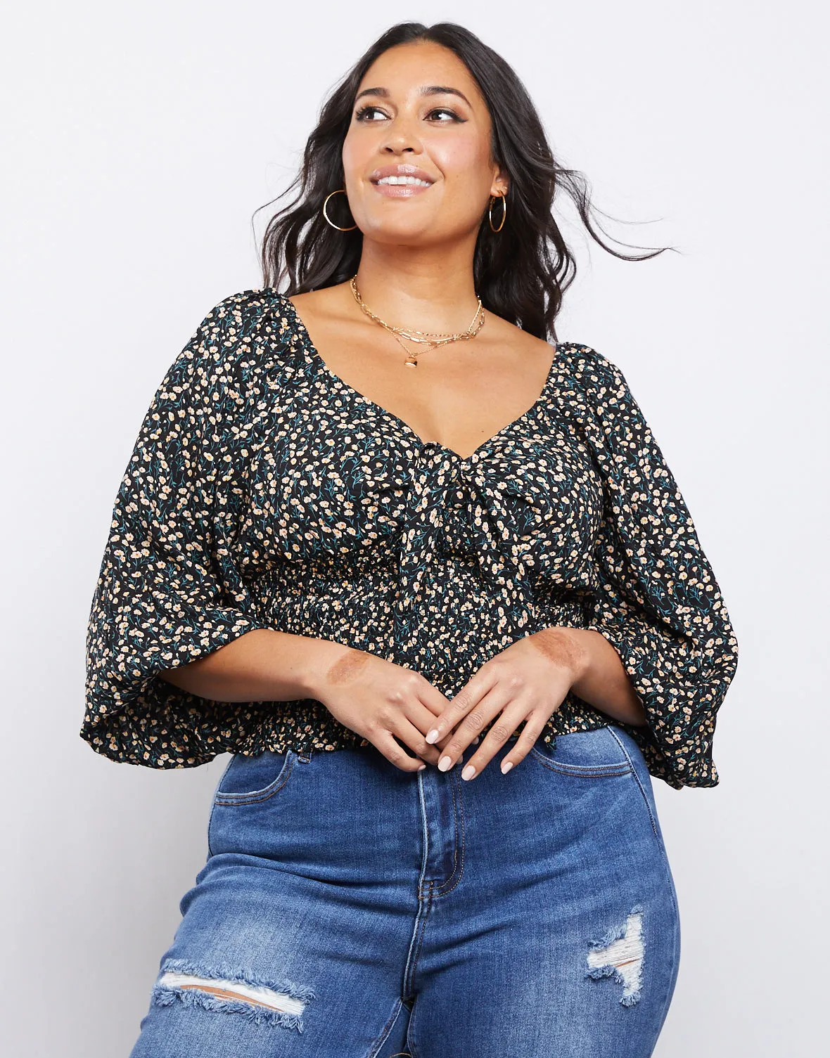 Plus Size Capulet Front Tie Top