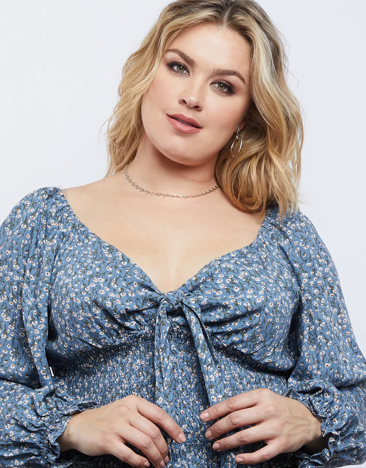 Plus Size Capulet Front Tie Top