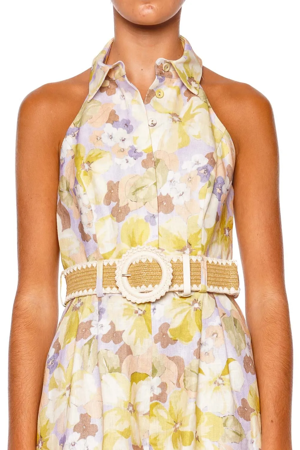 Pop Halterneck Floral Belted Playsuit