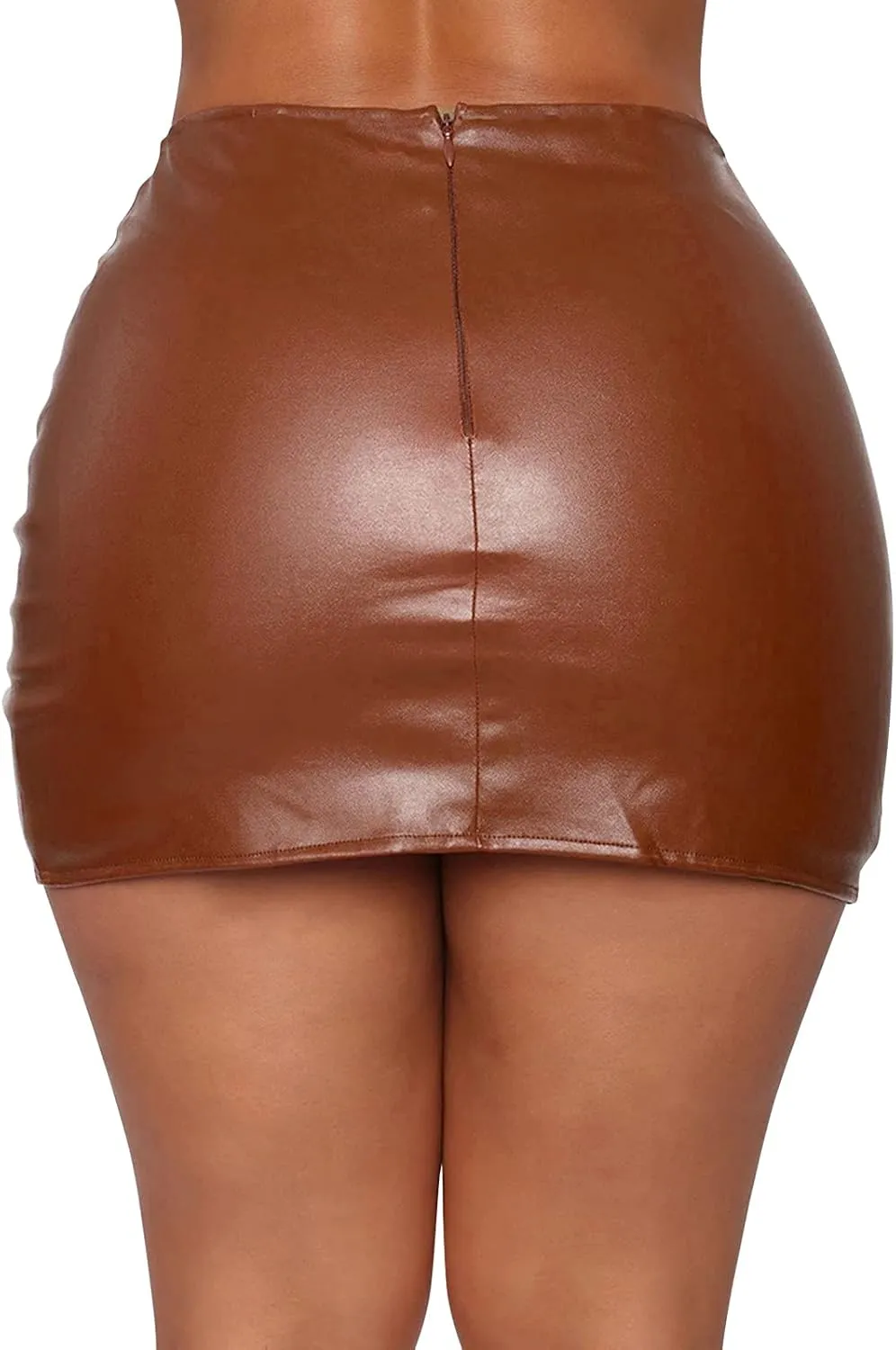 SERYU Women's Stretch Faux PU Leather Slit Bodycon Mini Skirt High Waist Split Short Pencil Skirts