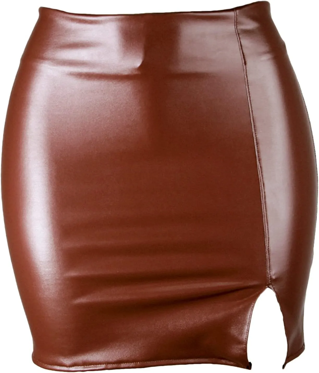 SERYU Women's Stretch Faux PU Leather Slit Bodycon Mini Skirt High Waist Split Short Pencil Skirts