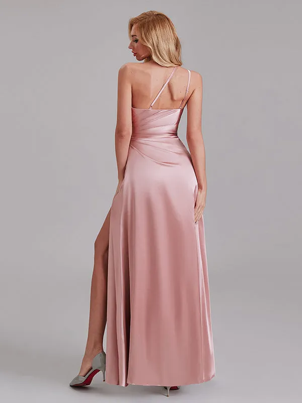Sexy Mermaid One Strap Split Side Bridesmaid Dresses With Pleated
