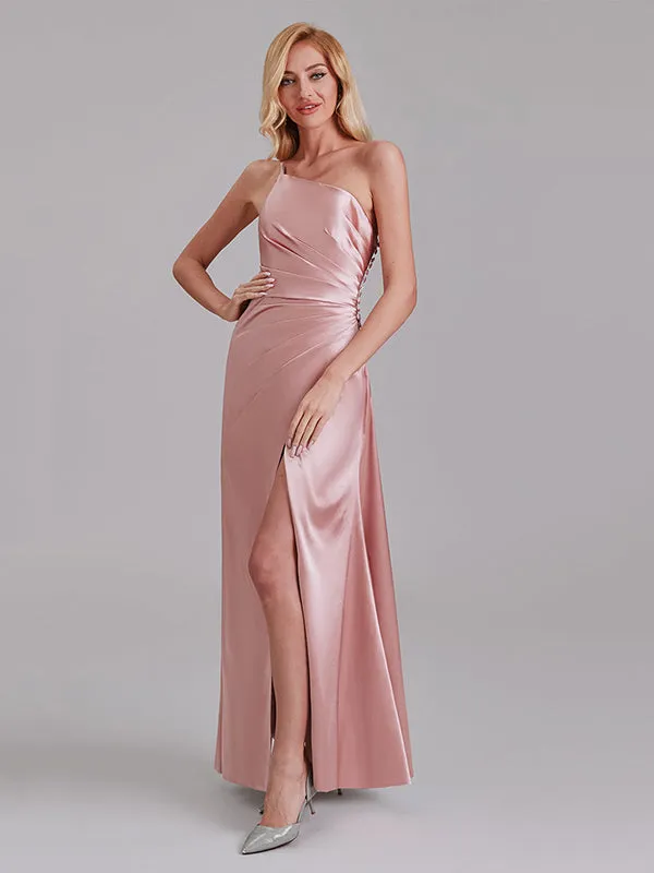Sexy Mermaid One Strap Split Side Bridesmaid Dresses With Pleated