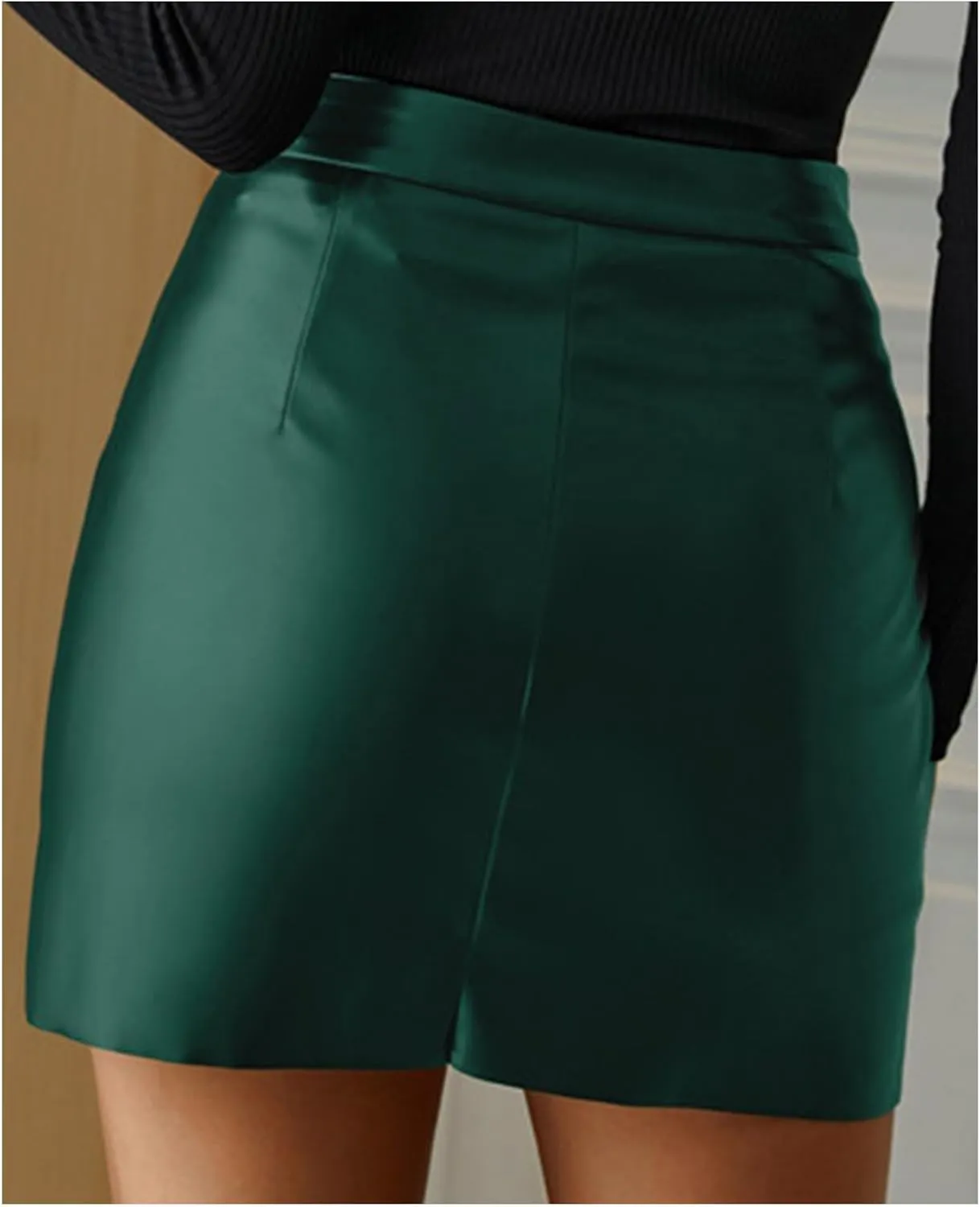 Sexyshine Women's High Waist Faux Leather Mini Skirt Side Split Bodycon PU Mini Pencil Skirts