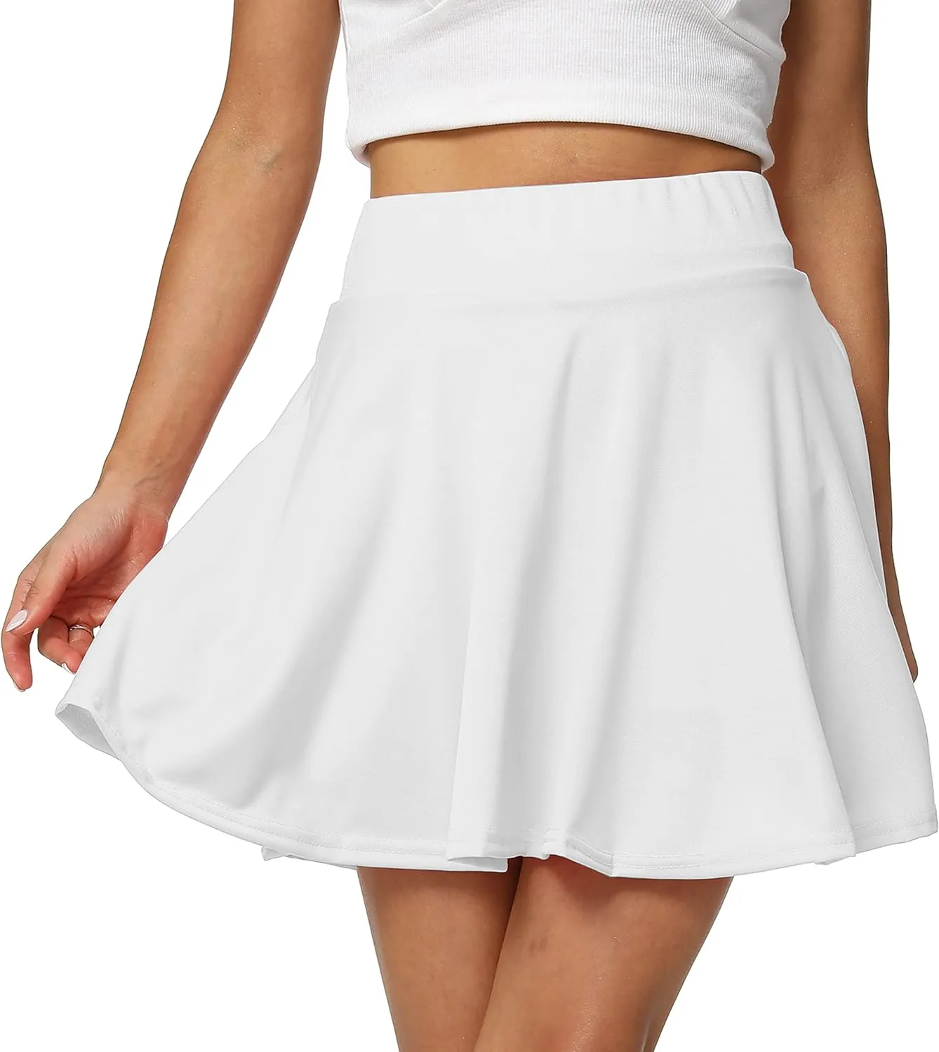Sinono Basic Stretchy Solid Flared Casual Mini Pleated Skater Skirt
