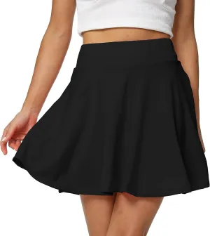 Sinono Basic Stretchy Solid Flared Casual Mini Pleated Skater Skirt