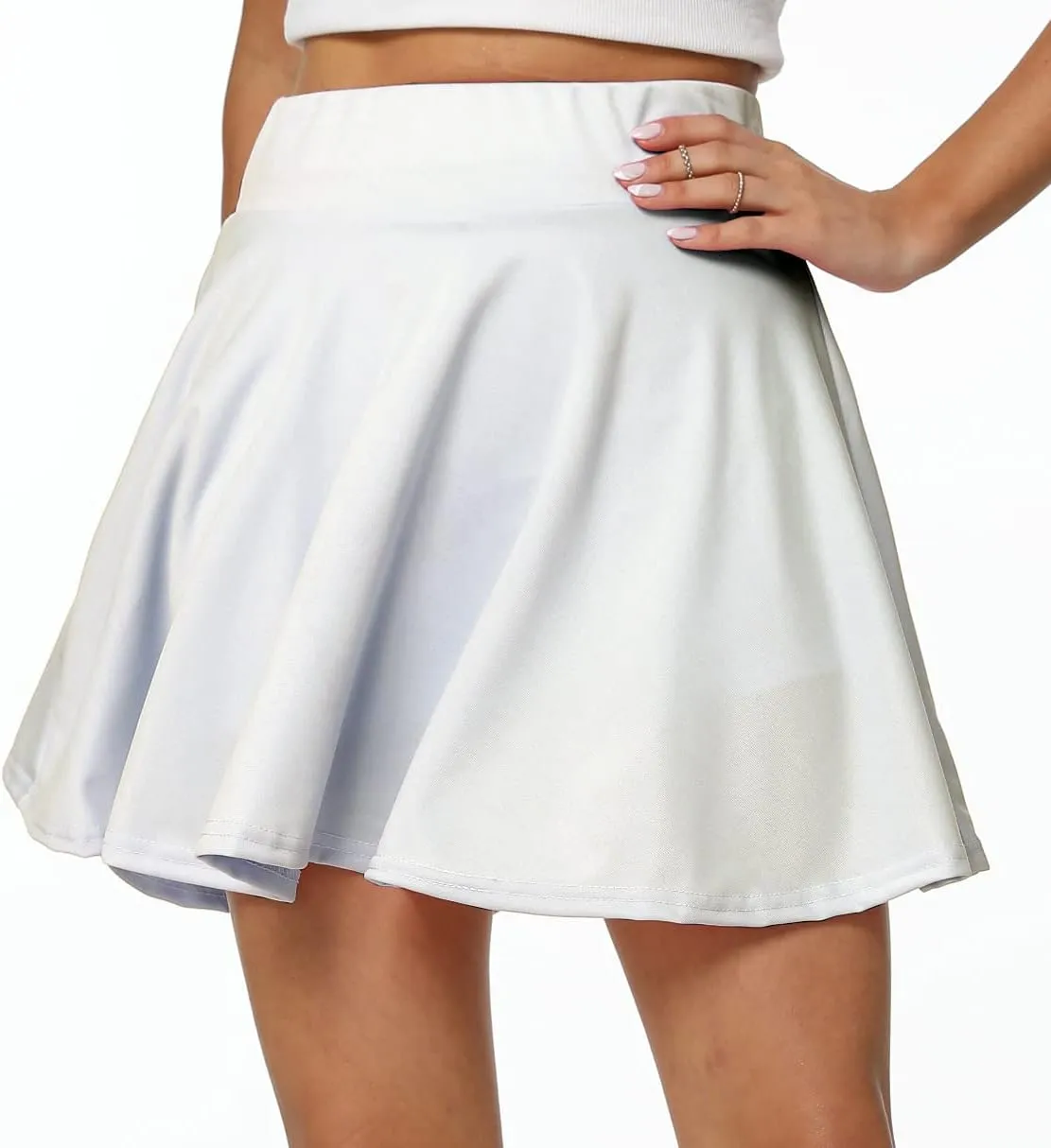 Sinono Basic Stretchy Solid Flared Casual Mini Pleated Skater Skirt