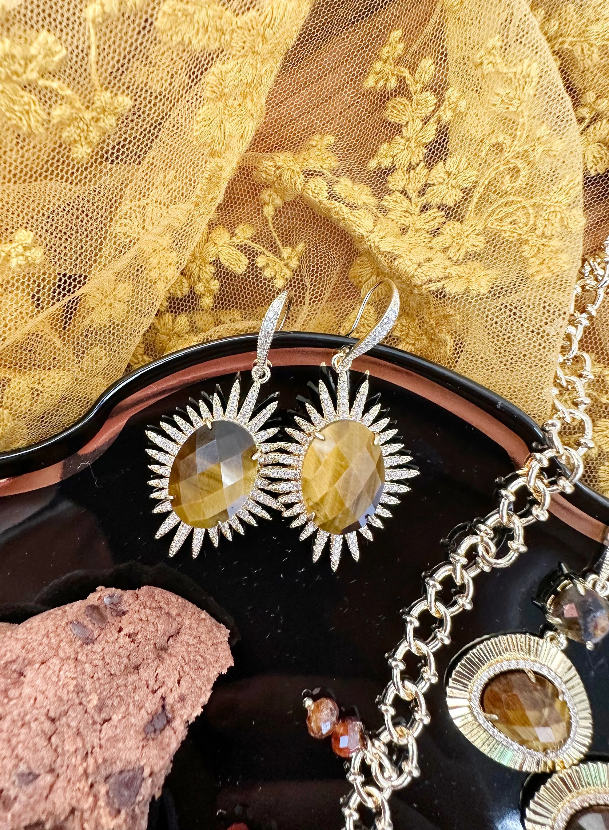 Tiger-Eye Stone Hook Earrings KE018