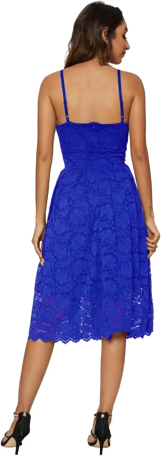 Womens Lace Floral Overlay V Neck Sexy Sleeveless Cocktail Party Swing Wedding Dresses