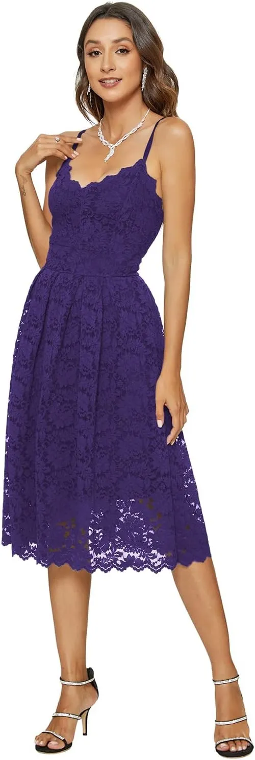 Womens Lace Floral Overlay V Neck Sexy Sleeveless Cocktail Party Swing Wedding Dresses