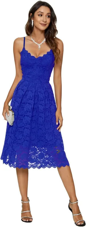 Womens Lace Floral Overlay V Neck Sexy Sleeveless Cocktail Party Swing Wedding Dresses