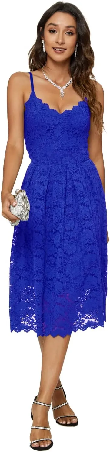 Womens Lace Floral Overlay V Neck Sexy Sleeveless Cocktail Party Swing Wedding Dresses