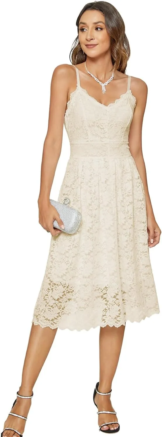 Womens Lace Floral Overlay V Neck Sexy Sleeveless Cocktail Party Swing Wedding Dresses