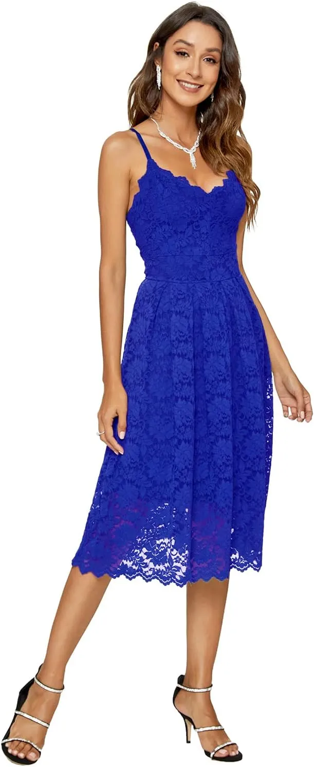 Womens Lace Floral Overlay V Neck Sexy Sleeveless Cocktail Party Swing Wedding Dresses