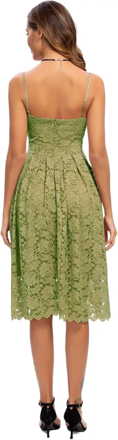 Womens Lace Floral Overlay V Neck Sexy Sleeveless Cocktail Party Swing Wedding Dresses