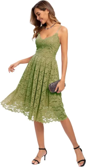 Womens Lace Floral Overlay V Neck Sexy Sleeveless Cocktail Party Swing Wedding Dresses