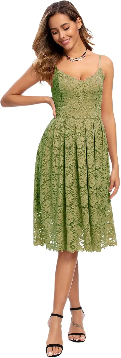 Womens Lace Floral Overlay V Neck Sexy Sleeveless Cocktail Party Swing Wedding Dresses