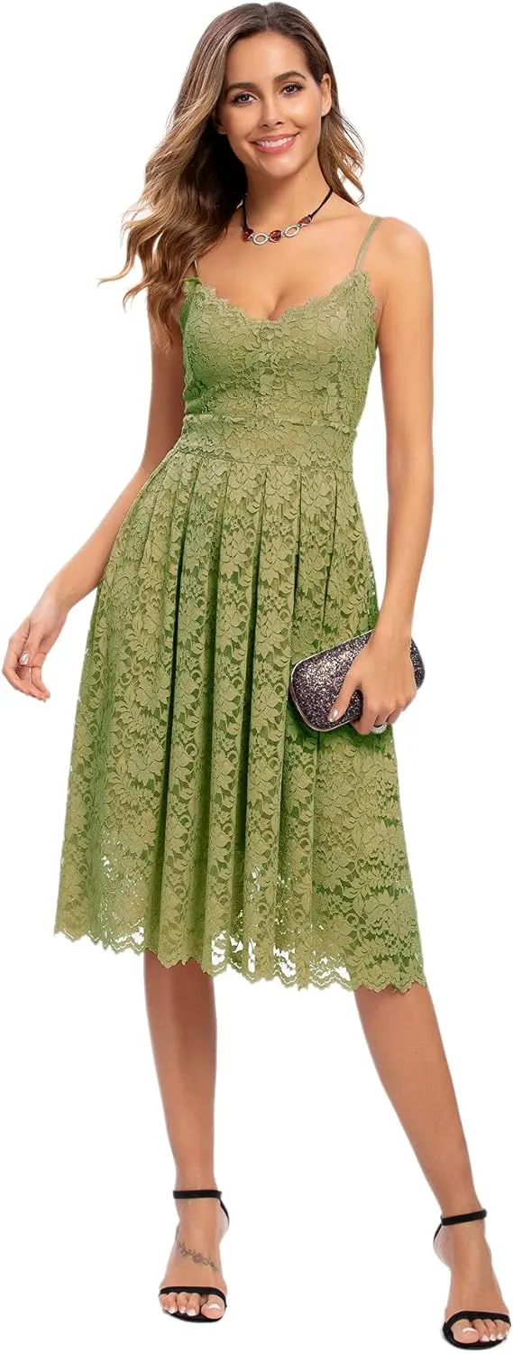 Womens Lace Floral Overlay V Neck Sexy Sleeveless Cocktail Party Swing Wedding Dresses