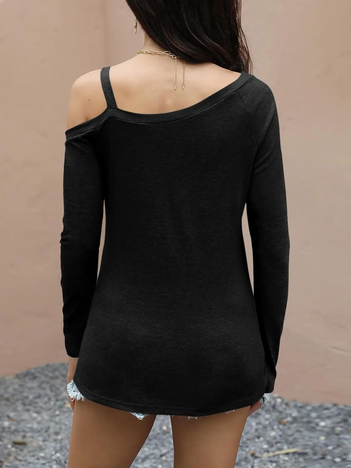 Womens Off Shoulder Tops Asymmetrical One Shoulder Shirts Long Sleeve Button Ruched Blouses