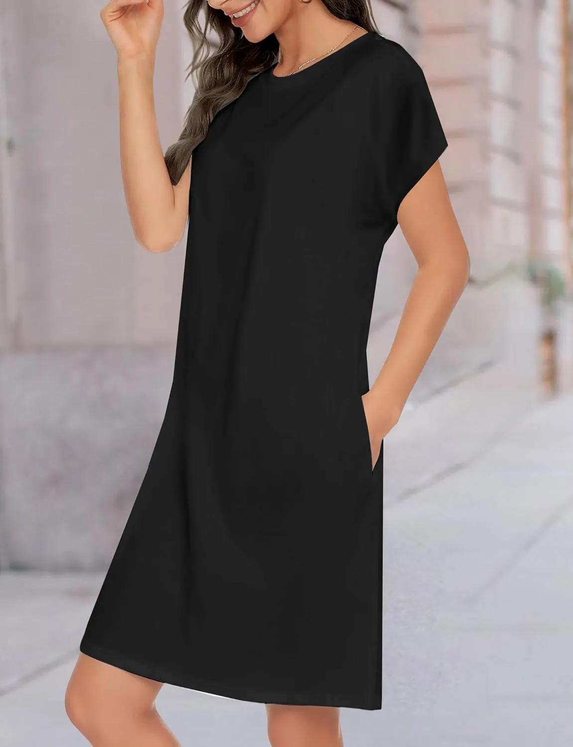 Women's Summer Casual T Shirts Short Sleeve Dress 2025 Spring Vacation Beach Mini Dress with Pockets