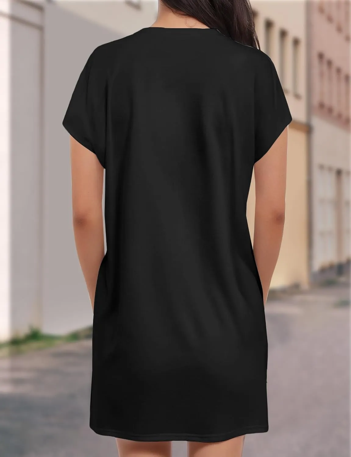 Women's Summer Casual T Shirts Short Sleeve Dress 2025 Spring Vacation Beach Mini Dress with Pockets