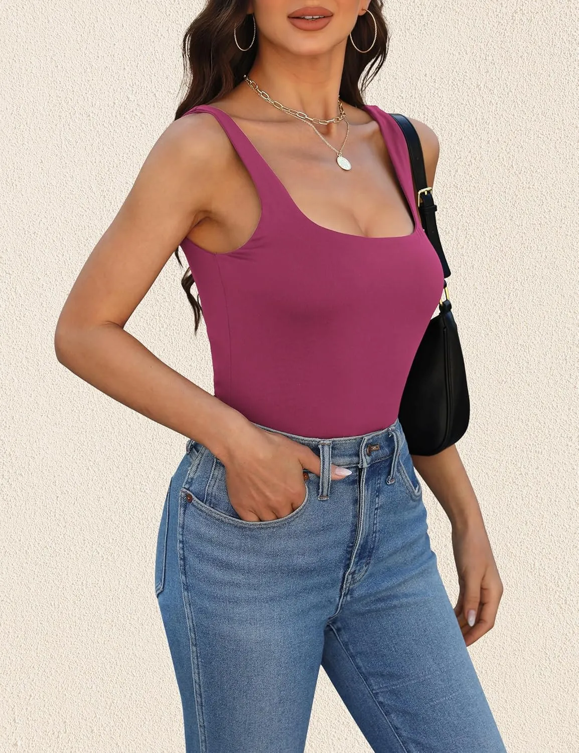 Womens Tank Tops Dressy Summer Sleeveless Shirts Sexy Square Neck Double Lined Fitted Tops T Shirts Blouses