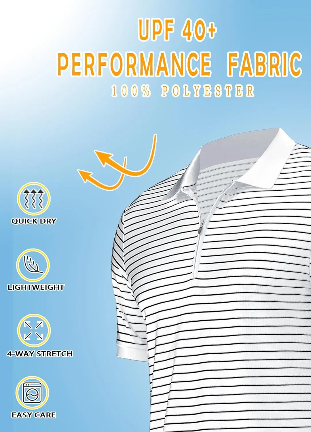 ZTN Men's Polo Shirts Short Sleeve Dry Fit Performance Moisture Wicking Zipper Golf Polo Shirts Striped Daily Casual T-Shirt